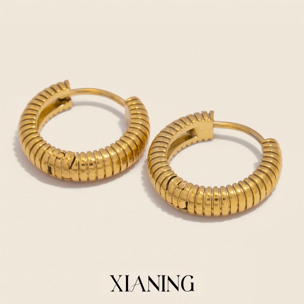 Xia Ling 18K Gold-Plated Stainless Steel Hoop Earrings - Light Luxury Design for Women