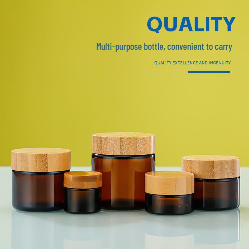 Brown Glass Eye & Face Cream Bottle with Bamboo Lid, Light-Proof, Travel Size