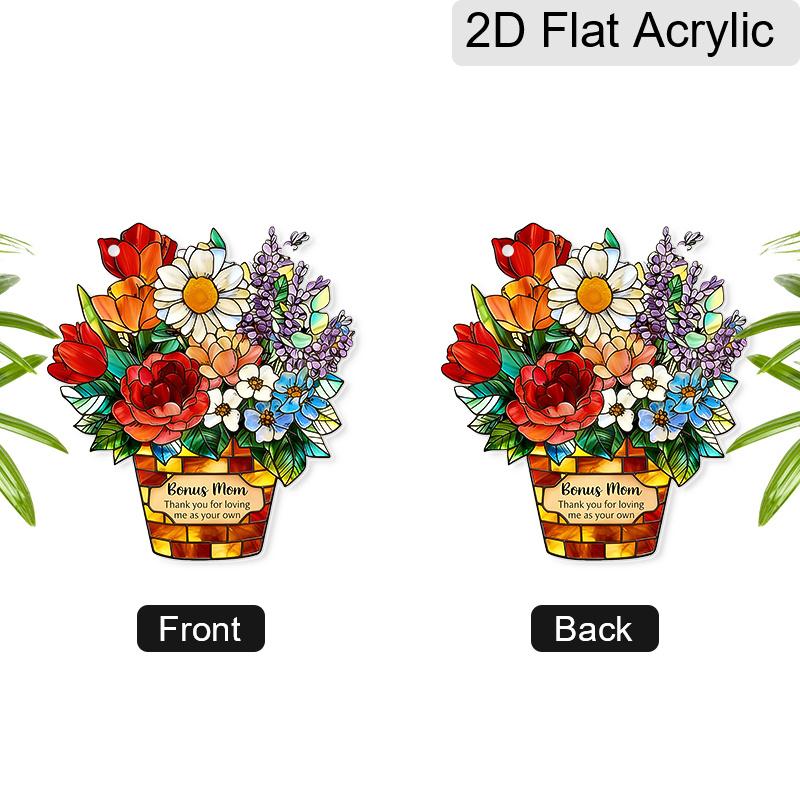 Acrylic Bonus Mom Flower Bouquet Suncatcher Stained Glass Effect Window Hanging Ornament Appreciation Gift