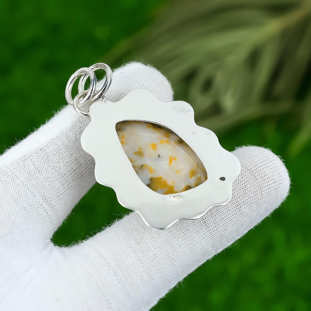 Natural Plume Agate Gemstone Pendant 925 Sterling Silver Jewelry For Girls
