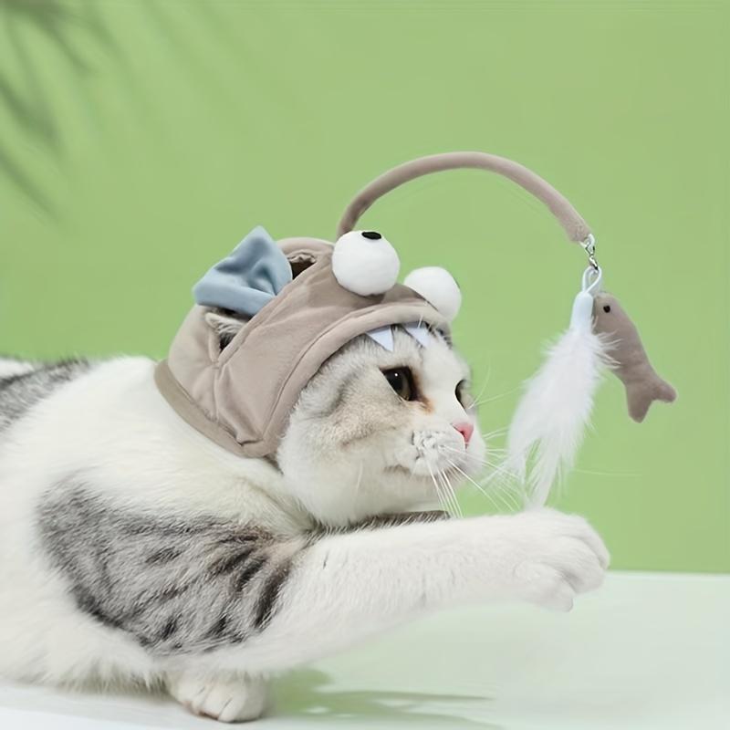

Adjustable Interactive Cat Headwear Toy - Pet Teaser Toy for Hours of Fun, Cat Cosplay Accessory серый