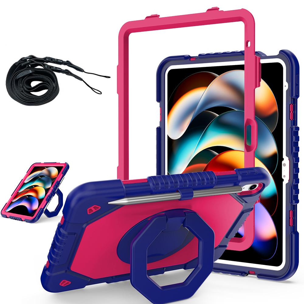 For iPad (2025) / 10.9 (2022) Case Hand Grip Kickstand Shockproof Silicone + PC Tablet Cover with Detachable Strap / Pen Slot