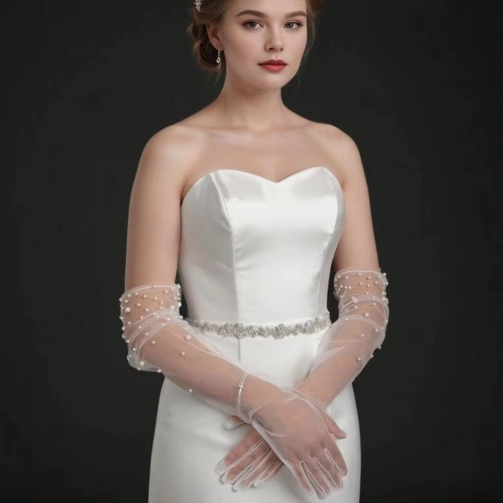 Transparent Bridal Gloves Elegant Tulle Gloves Vintage Wedding Mittens  Opera