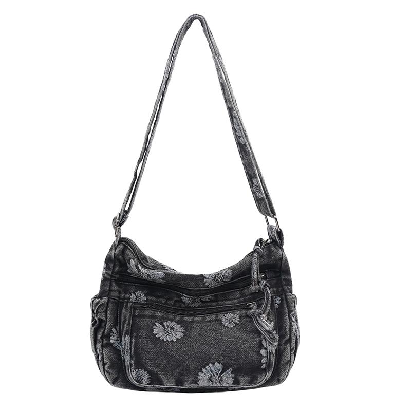 Винтажная джинсовая сумка Женская сумка через плечо Многослойная сумка Сумка для мобильного телефона чёрный