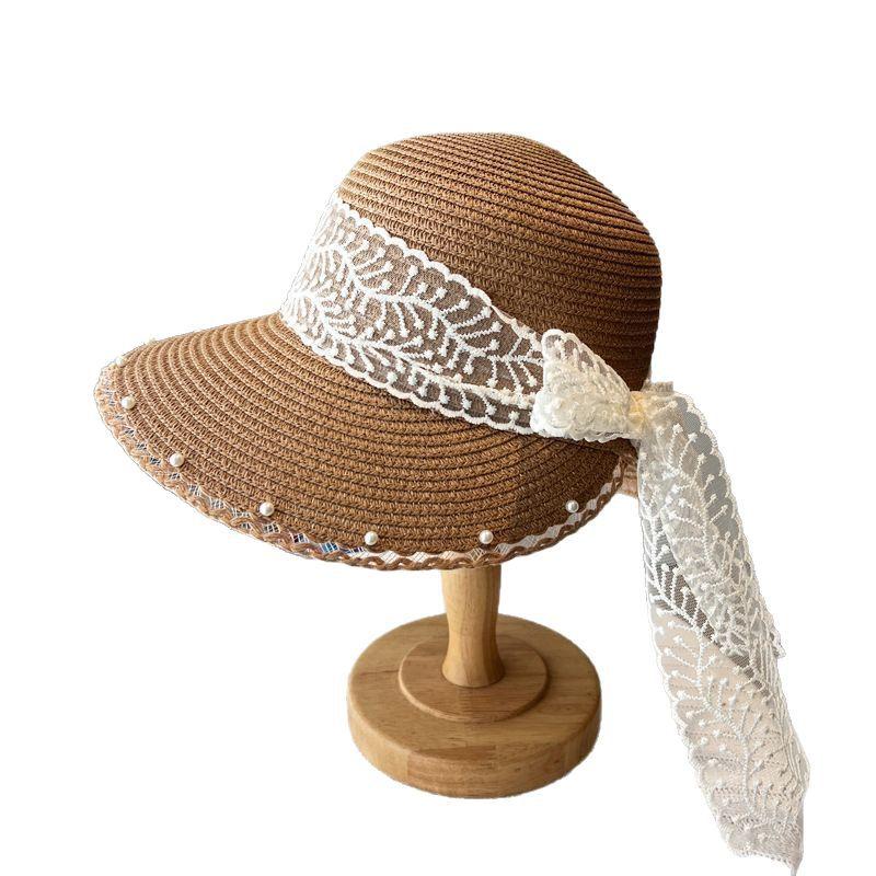 New Straw Hat Women's Big Eaves Seaside Sunshade Sunscreen Beach Hat Fashion Lace Bow Sun Hat