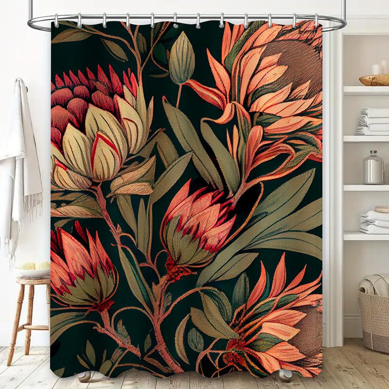 Luxury Green Floral Shower Curtain with Pink BlossomsPerfect Addition for Bathroom Decor Wall Hanging Size 72x84 (183X213cm) Whi
