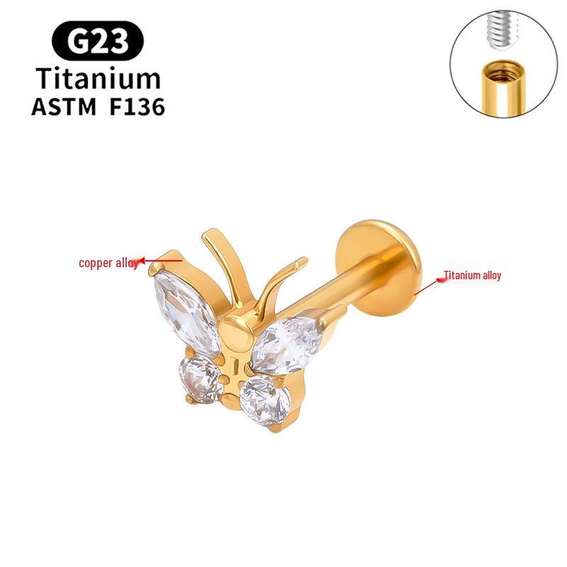G23 Titanium Butterfly Lip & Ear Cartilage Stud Earrings with Internal Thread - Simple, Luxurious Design for Women's Piercings