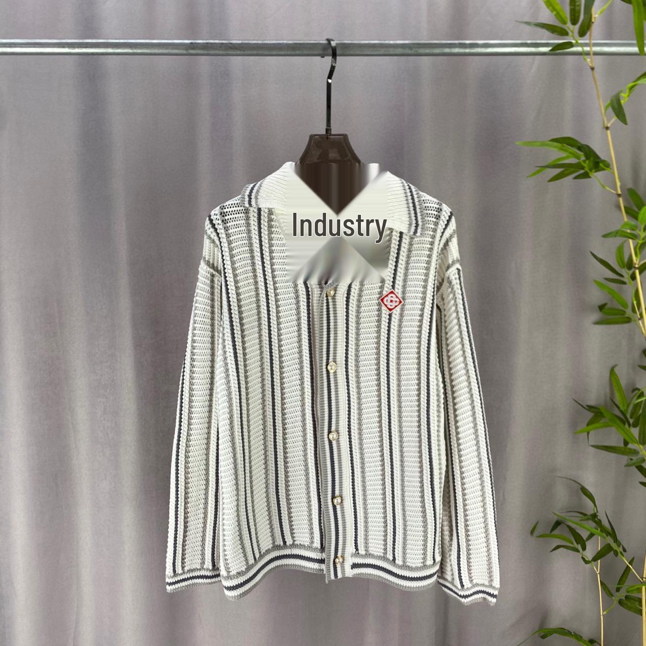 CASA Kasa Серый и черный полосатый хлопковый кардиган-свитер ручной вязки Extra Large (XL)