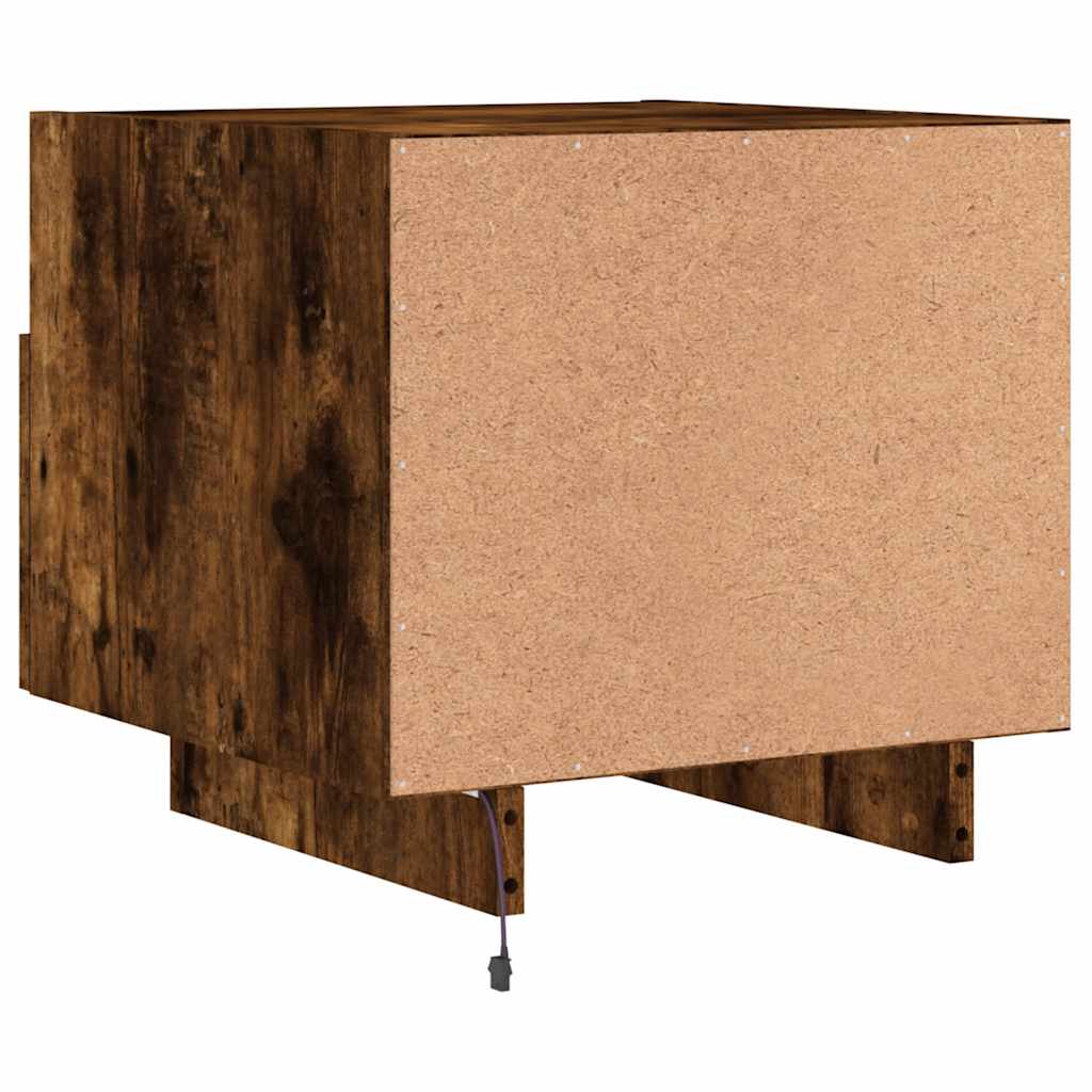 Nightstand with LED Lights Smoked Oak Finish 40 X 39 X 37 Cm