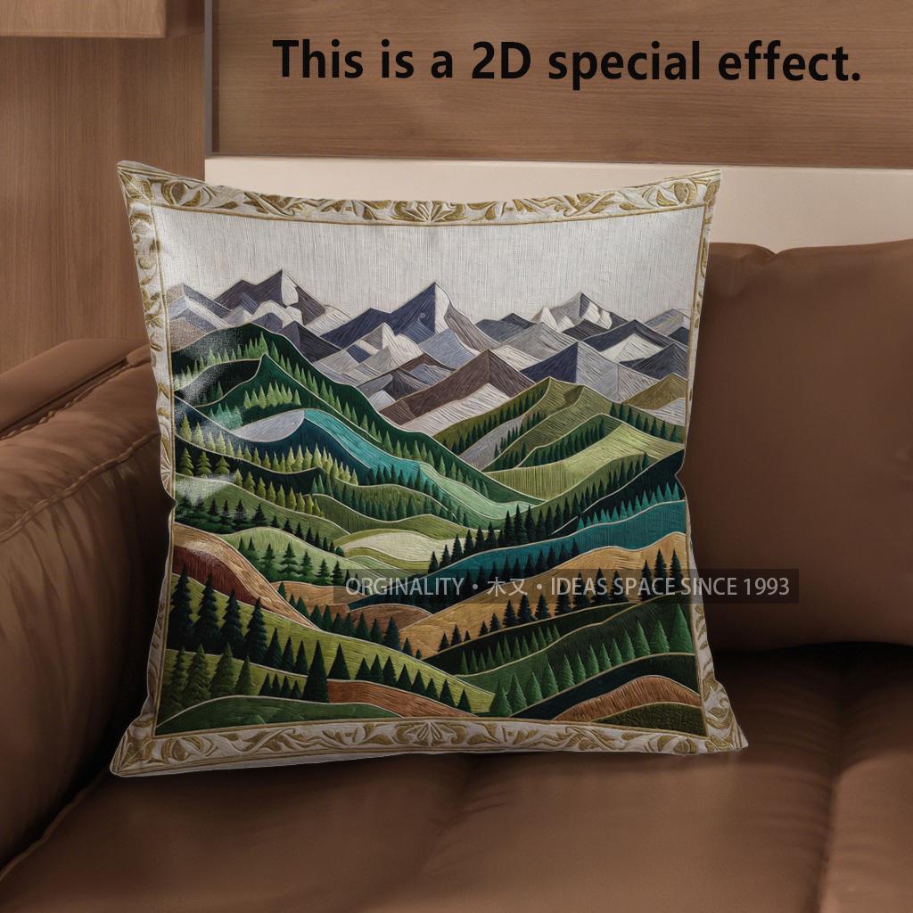 2D Mountain & Forest Pattern Decorative Pillow Covers Pattern Cushion Cover Suitable For Sofa Bedroom Car Pillow Cover