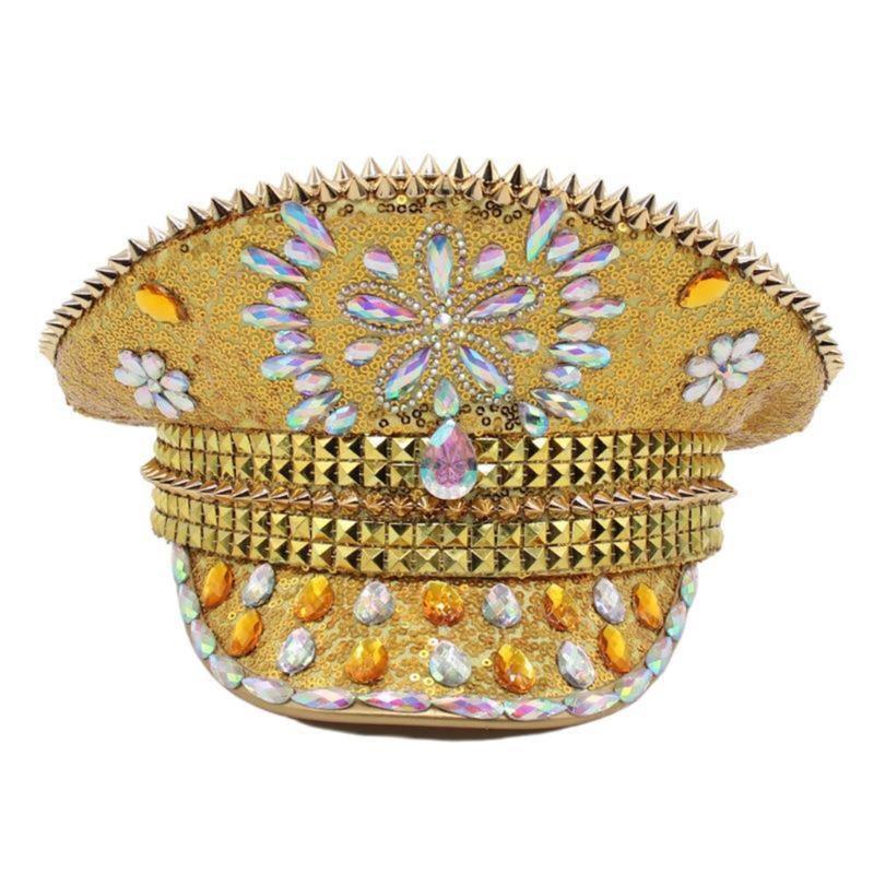 

Sparkly Crystal Captain Hat Golden Sailor Hat for Bachelorette Party Jeweled Hat Versatile for Club Stage Bar 1