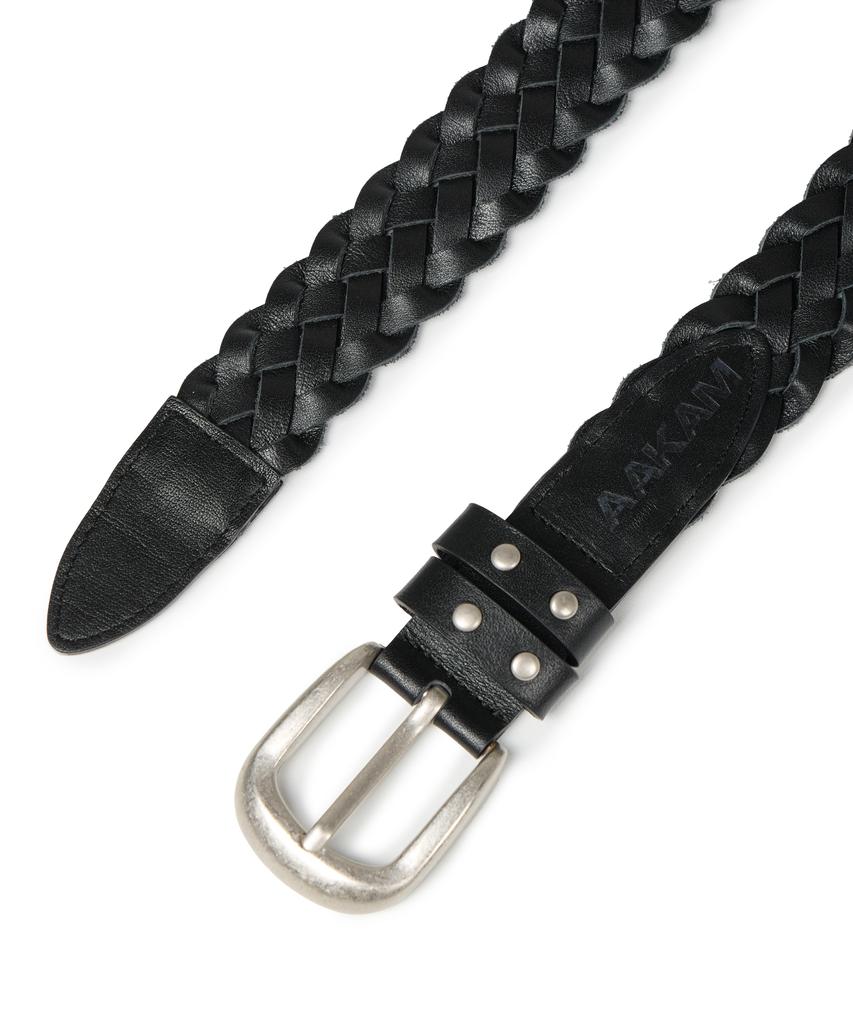 AAKAM 30Mm Braided Western Leather Belt (Black)