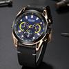 Megir Rose Black Luxury Chronograph Men Watches with Leather Strap