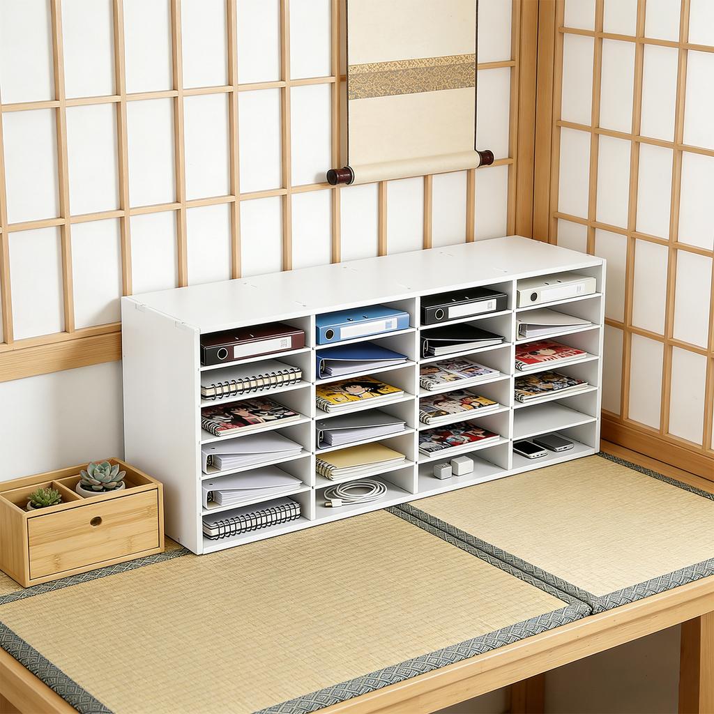 24-Slot Mail Sorter Organizer, White PVC Desktop File Sorter with Adjustable Shelves 6-Tier Stackable Document Holder for Office & Home