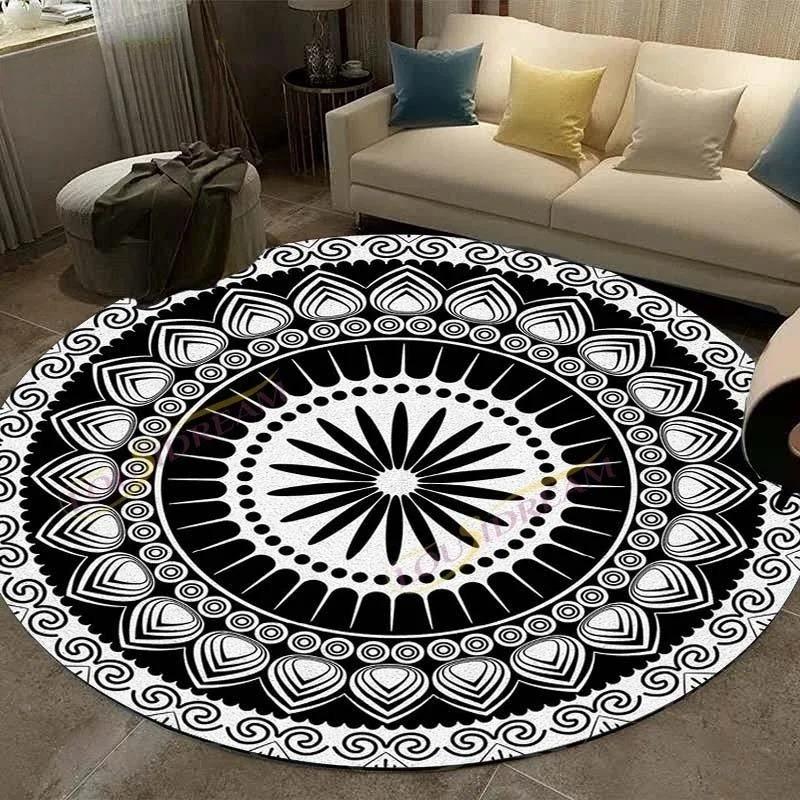 Retro Manhattan Round Printed Carpet Geometric Flower Area Carpet Rugs for Bedroom Washroom Floor Mat Carpets for Living Room