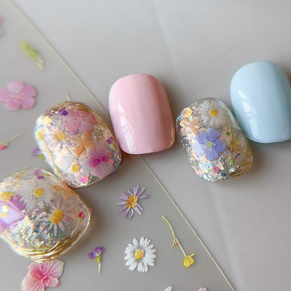 Embossed Realistic Dried Flower Nail Art Stickers - Japanese Style Graffiti Wildflowers