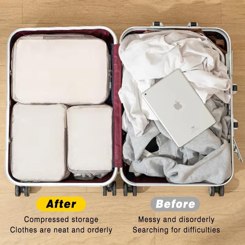 4pcs/set Travel Compression Storage Bag Portable Dust Hand Held Luggage Clothes Packing Bag Toiletries Bag Wardrobe Organizer