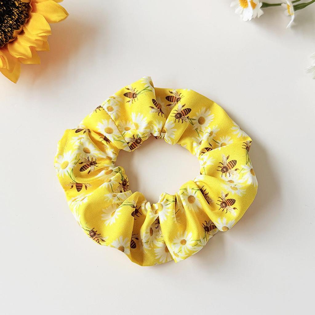 Floral Bee Print Scrunchie: High-Elastic Hair Tie for Women