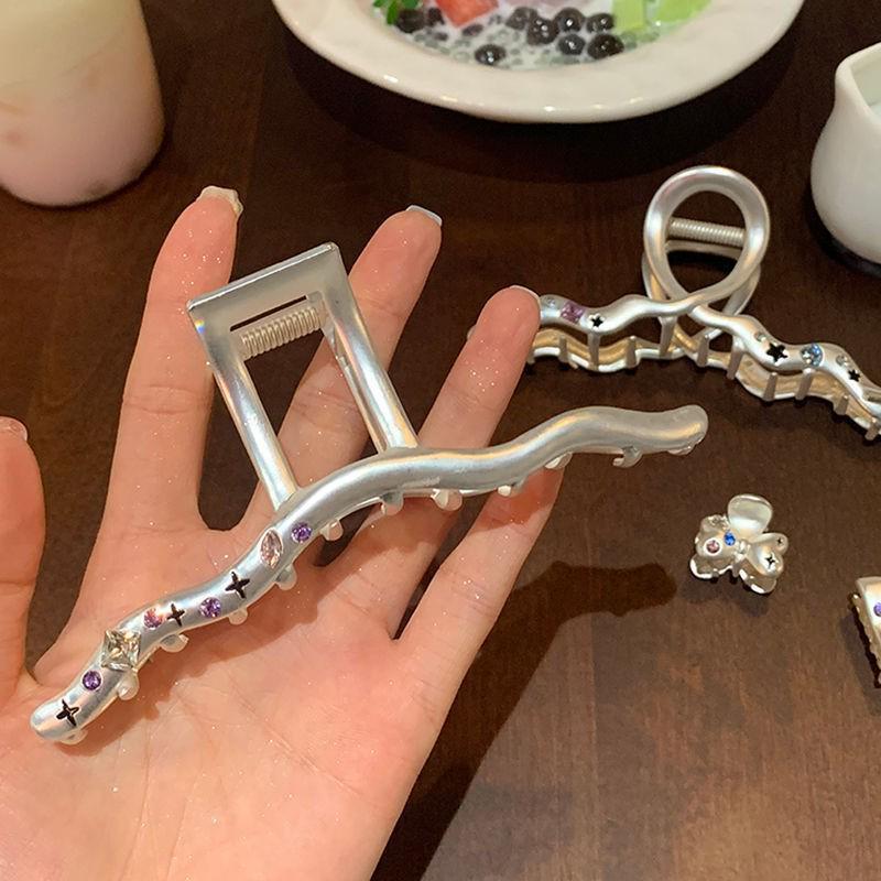 Silver Textured Metal Shark Hair Claw - Women's Stylish Updo Clip Accessory