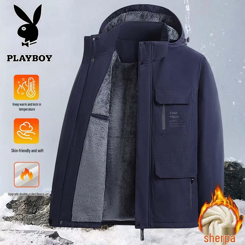 Playboy Men's Detachable Lamb Wool Lined Winter Coat
