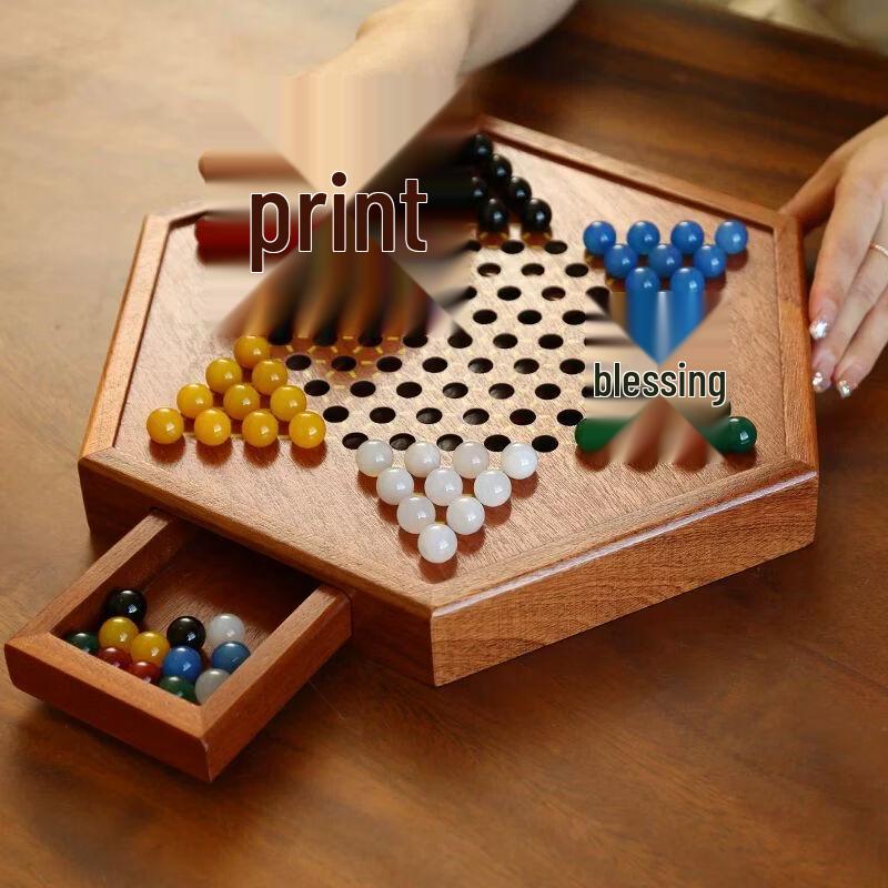Wooden Chinese Checkers & Marbles Game Set