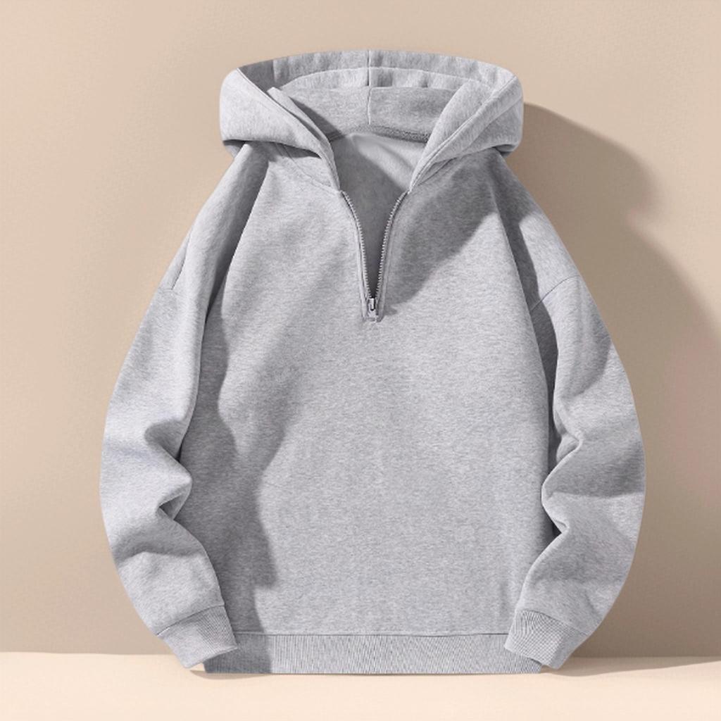 Men's Half Zipper Hooded Hoodies Solid Color Long Sleeve Sweatshirts Autumn Loose Sport Warm Sweats Fashion Casual Pullover