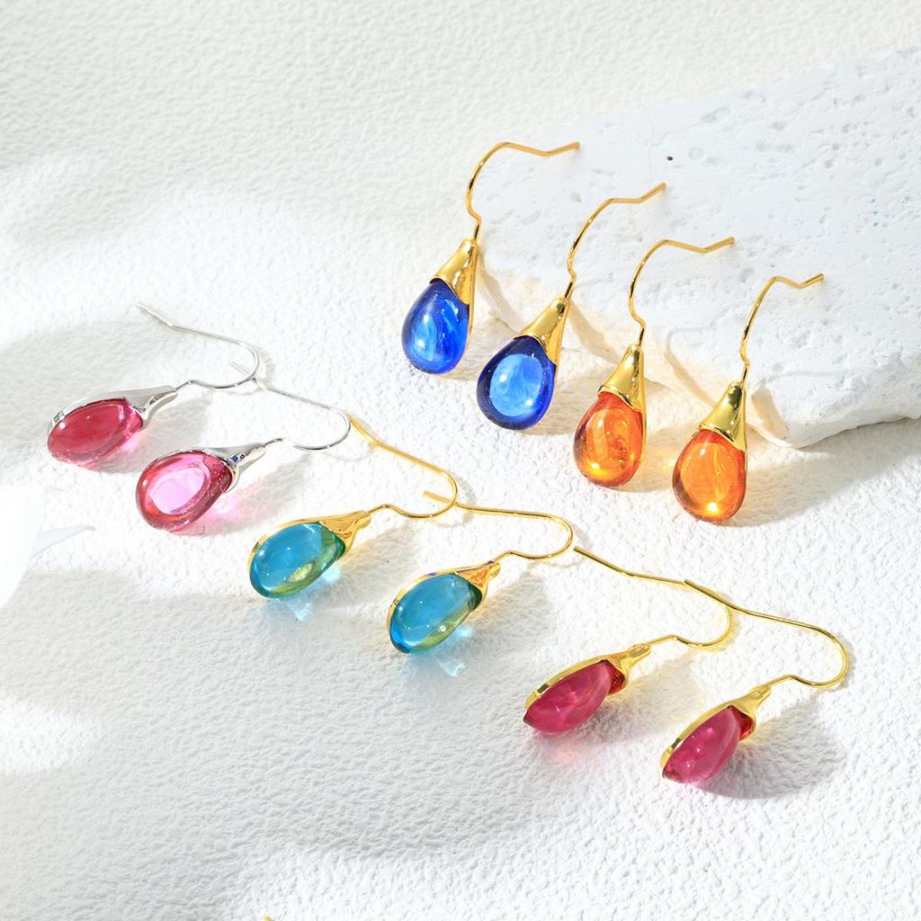 Elegant Teardrop Cat's Eye Earrings: Four-Color Inlaid Resin Fashion for Women