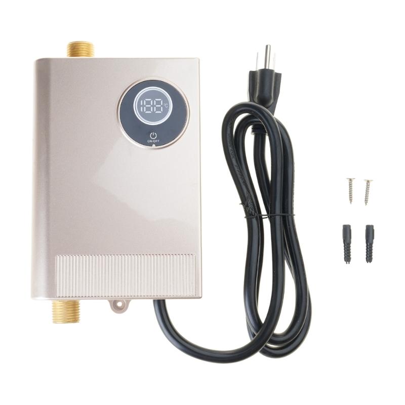 

Miniature Tankless Water Heater LCD Display Stainless Steel Construction Space Saving Bathroom Kitchen Heating System золотий