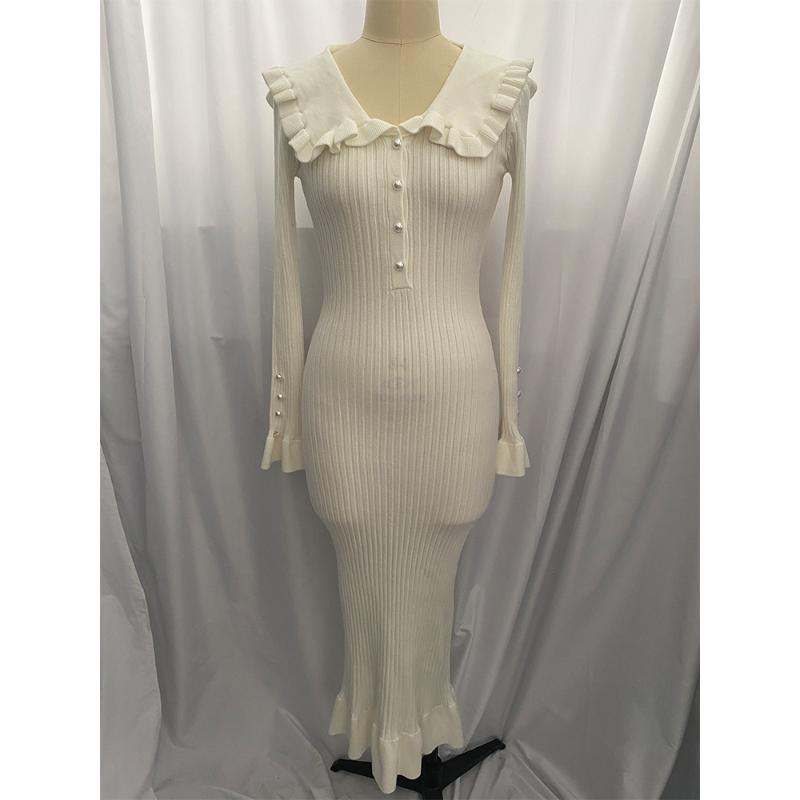 Women's Ruffle Hem Knit Dress, French Style Vintage Inspired Sweater Dress with Flounce Detail, Elegant A-Line Dress for Daily & Date Night