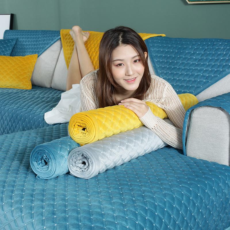 Solid Color Non-slip Sofa Cover Thicken Soft Plush Sofa Cushion Towel for Living Room Furniture Decor Slipcovers Couch Covers
