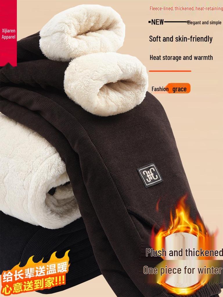 High-Waisted Fleece-Lined Winter Pants for Middle-Aged and Elderly Women