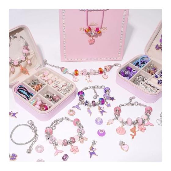 Accessory Kit Bracelet Making 80 Piece Set with Gift Box Stylish Charm Bead Play Birthday Present Gift (Purple)
