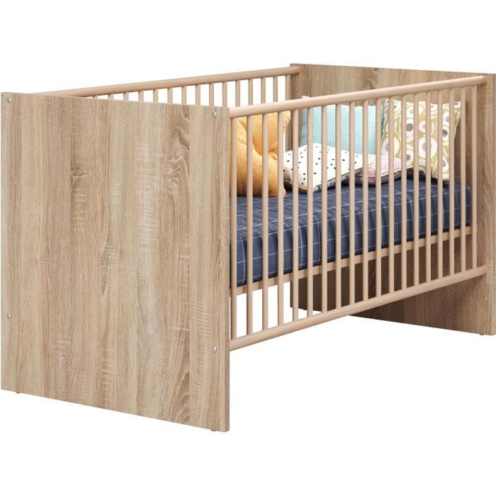 NIKO Duo Baby Room - 70x140 Cm Bed + 2-door Changing Table - Natural Oak Decor - TRENDTEAM