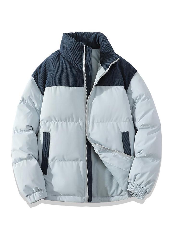 2025 Men's Trendy Color Block Puffer Jacket - Thick, Warm Cotton for Autumn/Winter.