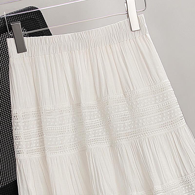 Sisbisa A-Line Hollow-Out High-Waist Midi Skirt