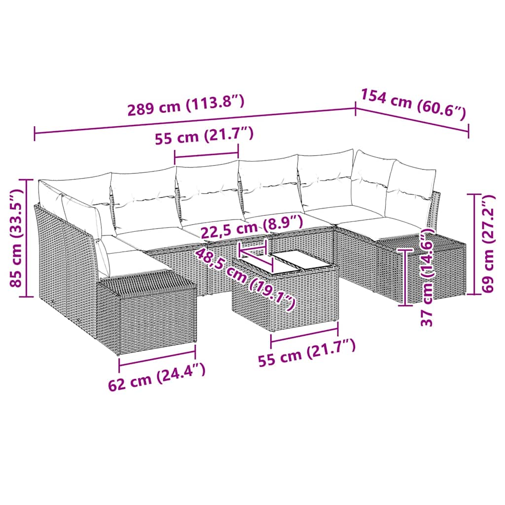 Garden Sofa Set with Cushions and Storage 8 pcs Grey Poly Rattan