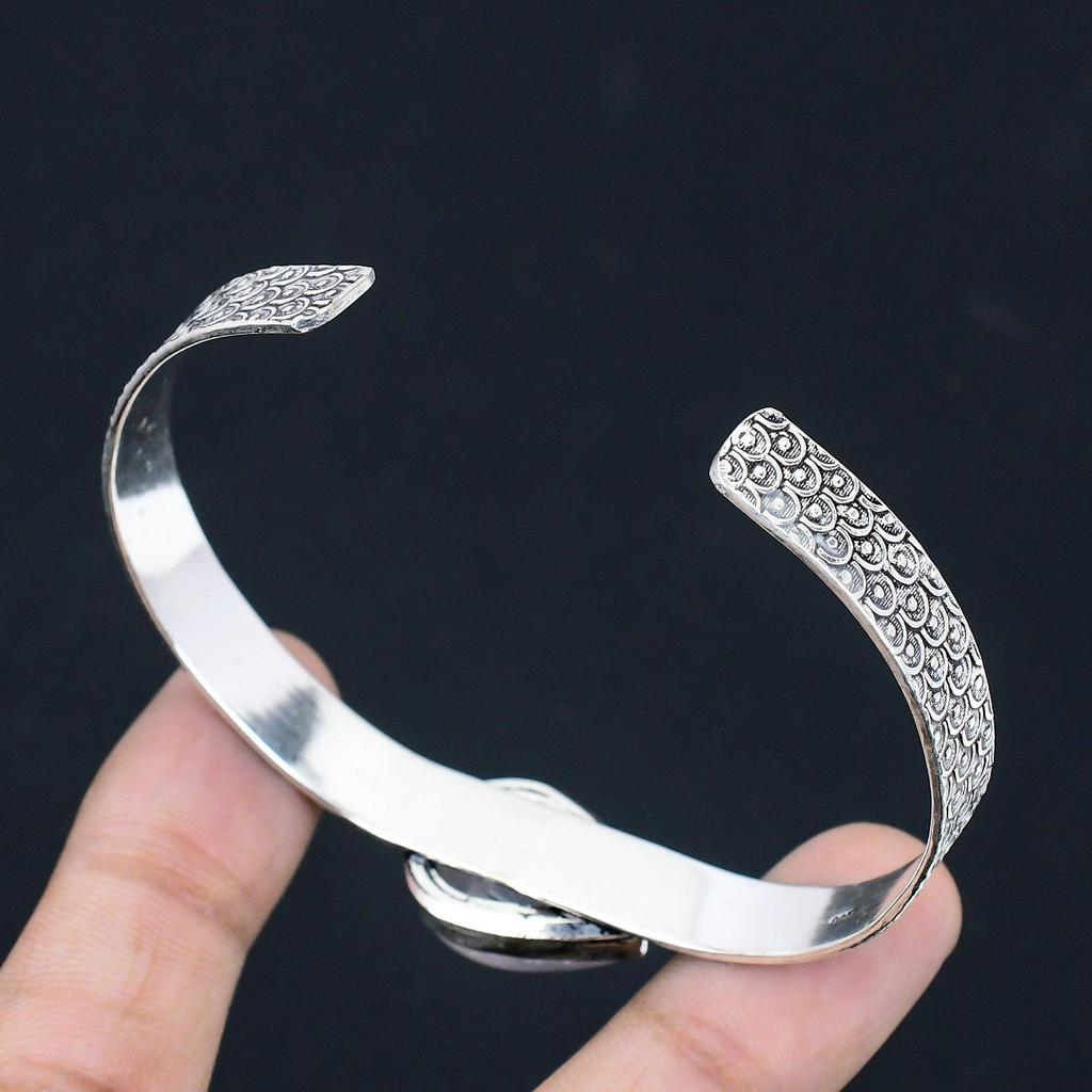 Womens day Sale Rose Quartz Gemstone 925 Silver Anniversary Boho Bangle Jewelry