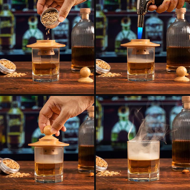 Set de Cocktailuri Afumate cu Whiskey cu Chipsuri de Lemn Kit Afumător de Cocktailuri Filtre Metalice Aerator cu Oxidare Rapidă Ustensilă de Bar Cadouri de Lux