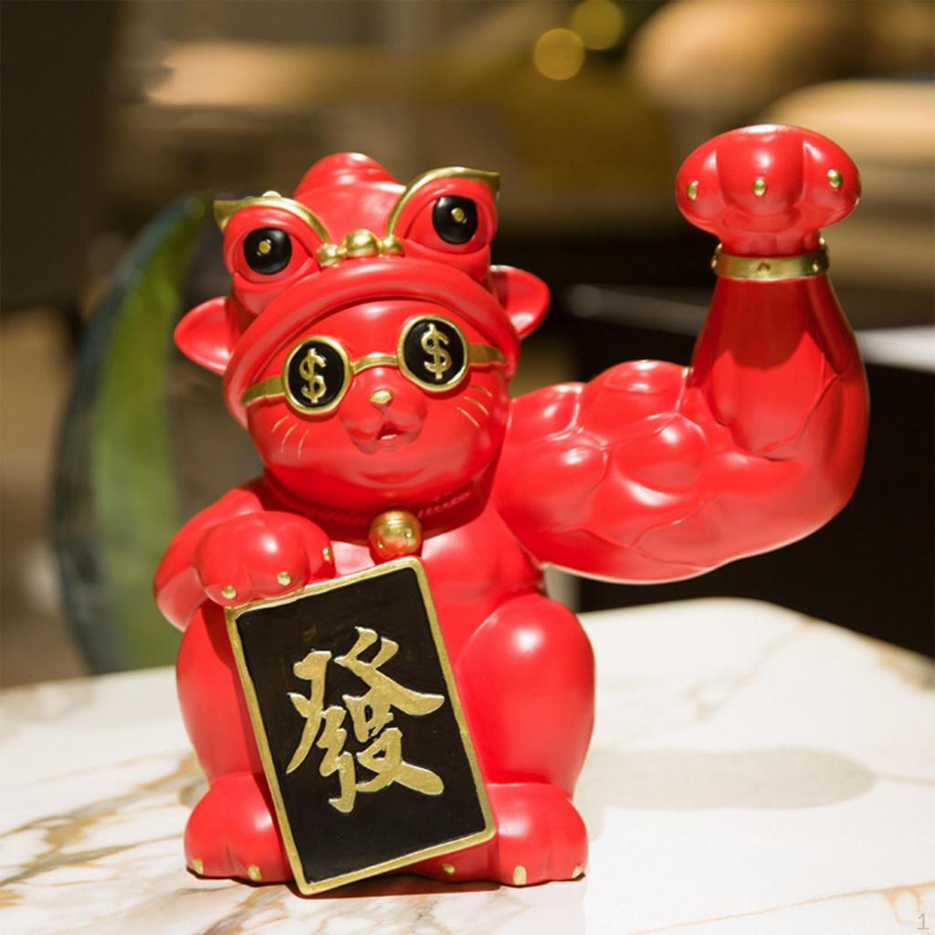 Figurine Craft ,Big Waving ,Feng Shui Resin Animal Sculpture for CNY Counter ,Sre Deskp Wealth
