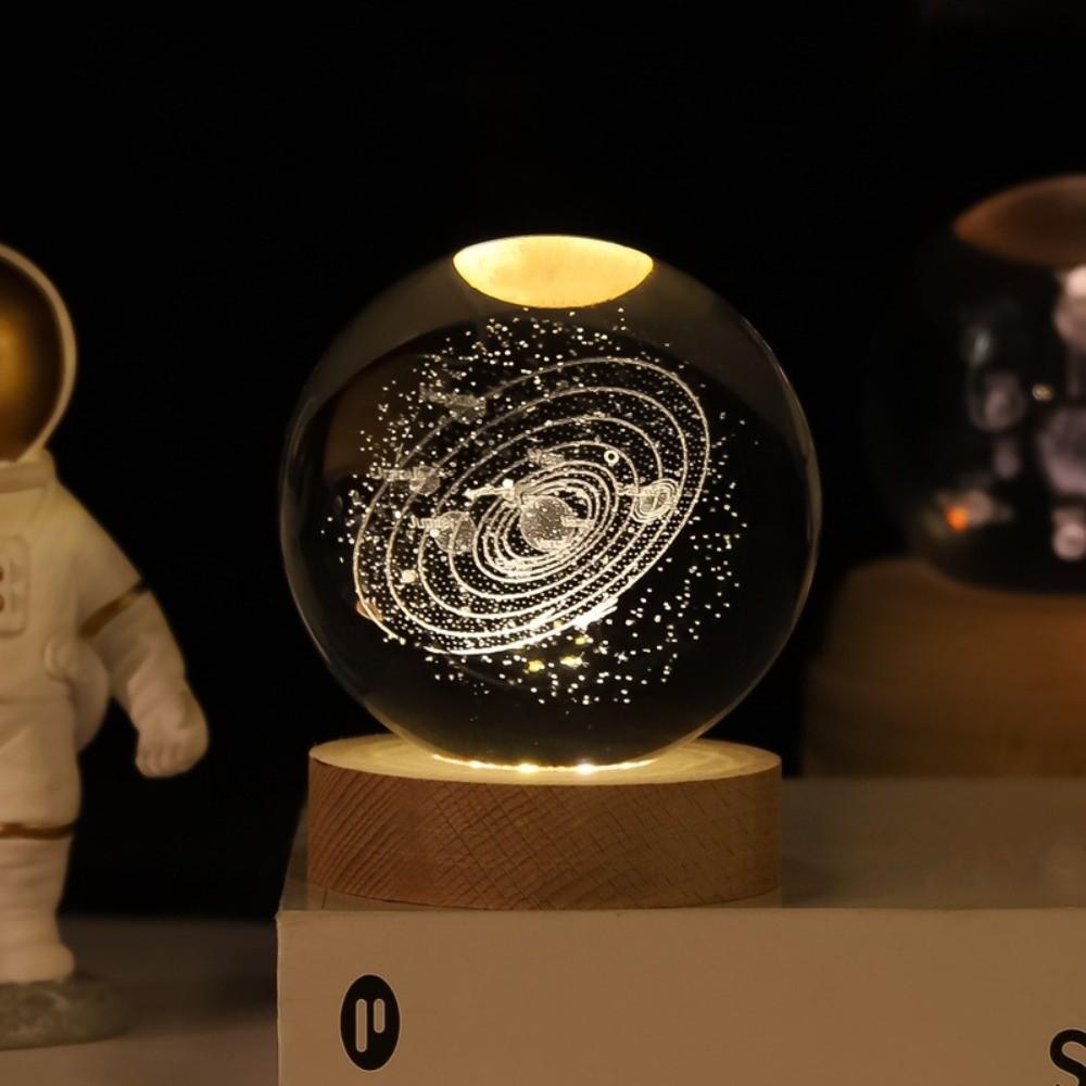 Crafts With LED Stand 3D Crystal Ball Laser Engraved 6cm Universe Gifts Unique 3D Solar System Crystal Ball Night Light