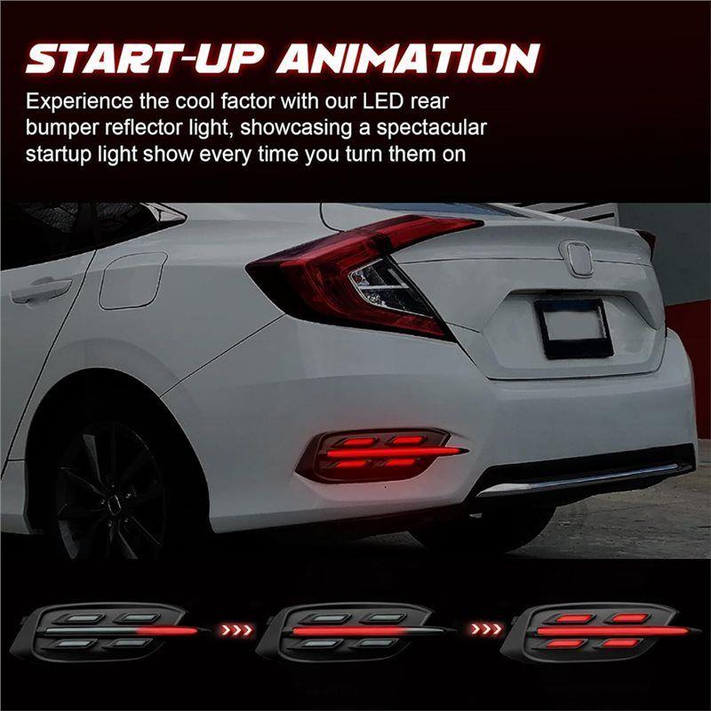 LED Rear Bumper Brake Light Reflector For Honda Civic 2016- Tail Light Dynamic Turn Signal Functionality