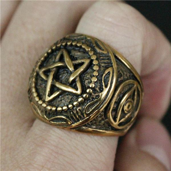 Drop Ship Size 8-13 Heavy All Seeing Eye Star Ring 316L Stainless Steel Mens Movie Style Cool Lord Eye Big Star Ring