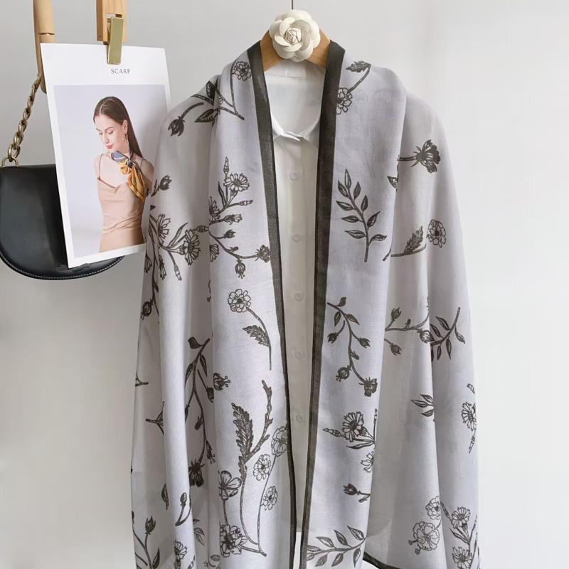 Fresh and Elegant Women's Cotton and Linen Long Scarf Fashion Scarf High Sense Versatile Autumn and Winter Scarf Thin Yarn