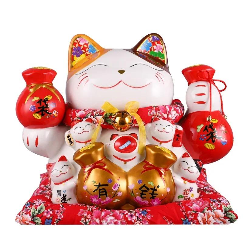 15 Zoll Keramik Glückskatze Japanische Maneki Neko Heimdekoration Ornament Glückskatze Spardose Sparschwein Figur Feng Shui Dekor