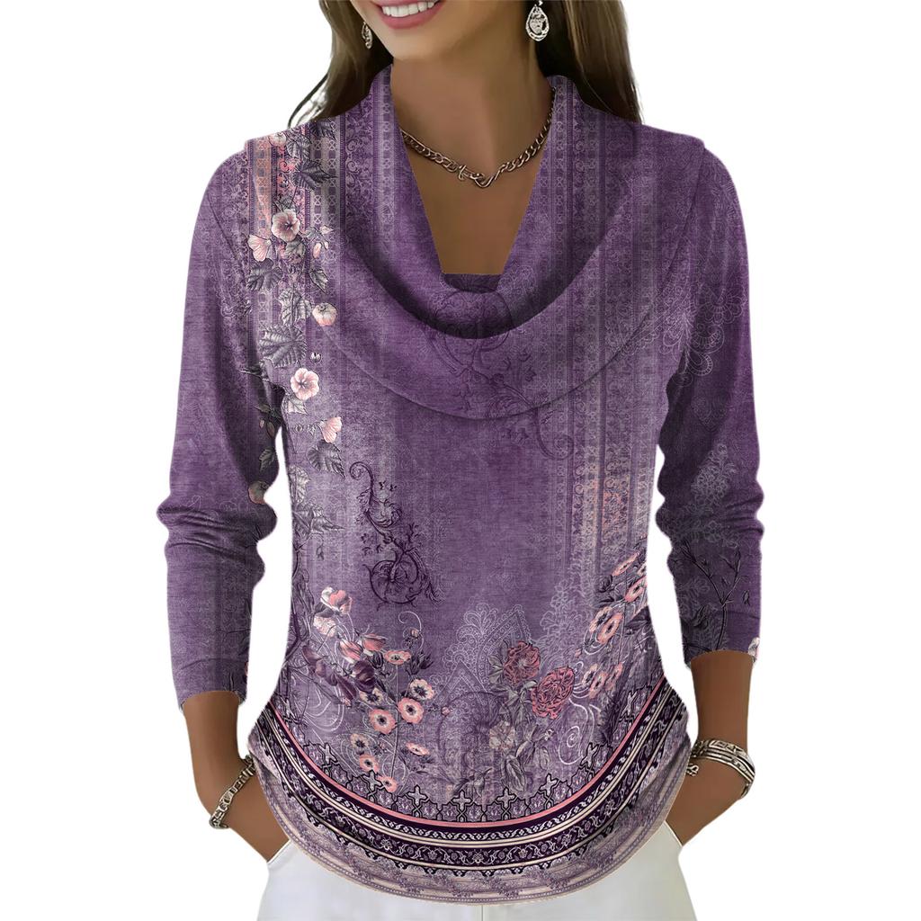 Dámský ležérní a módní svetr s dlouhým rukávem a potiskem, kulatým výstřihem