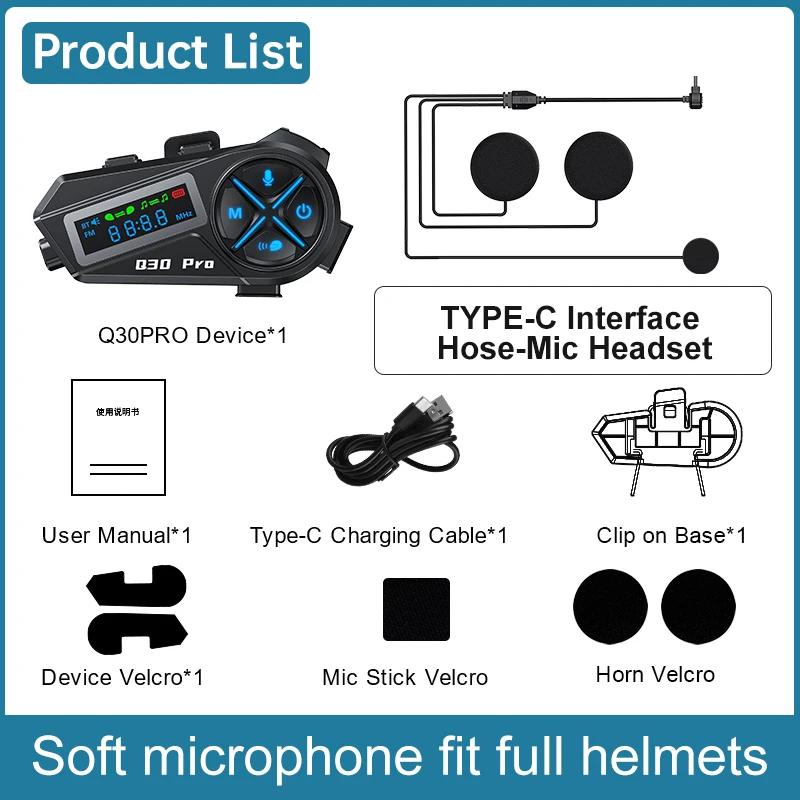 Motorcycle Intercom Headset Helmet BT 5.4 For 2 Riders Intercommunicator 500M Waterproof Music Sharing Interphone with FM Audio