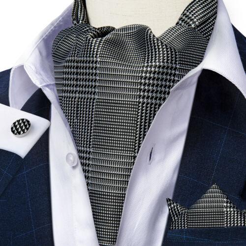 Mens Ascot Silk Cravat Blue Paisley Tie Handkerchief Cufflinks Set Formal Party