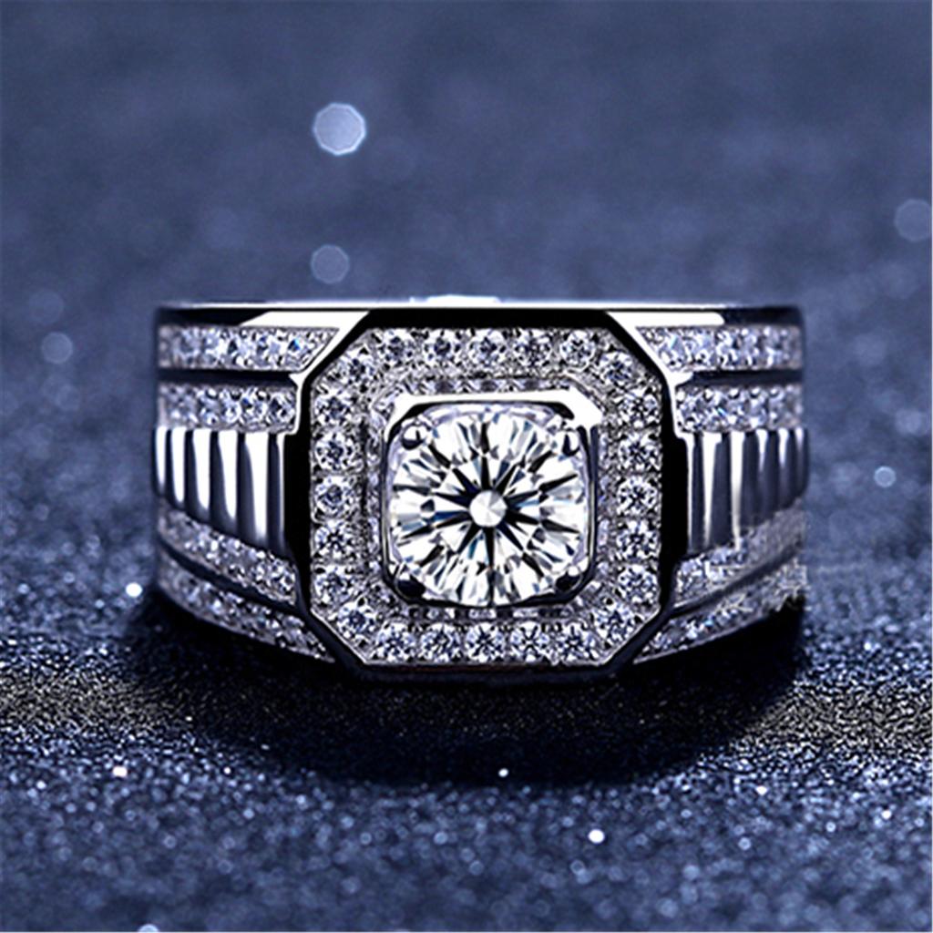 European and American domineering personality one-carat mozzarella diamond big men's ring, fashionable and atmospheric men's business ring ringjewelry
