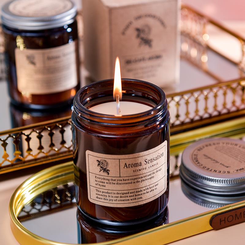 Brown Glass Unscented Candle Wedding Souvenir Simple Creative Scented Candle for Home Use