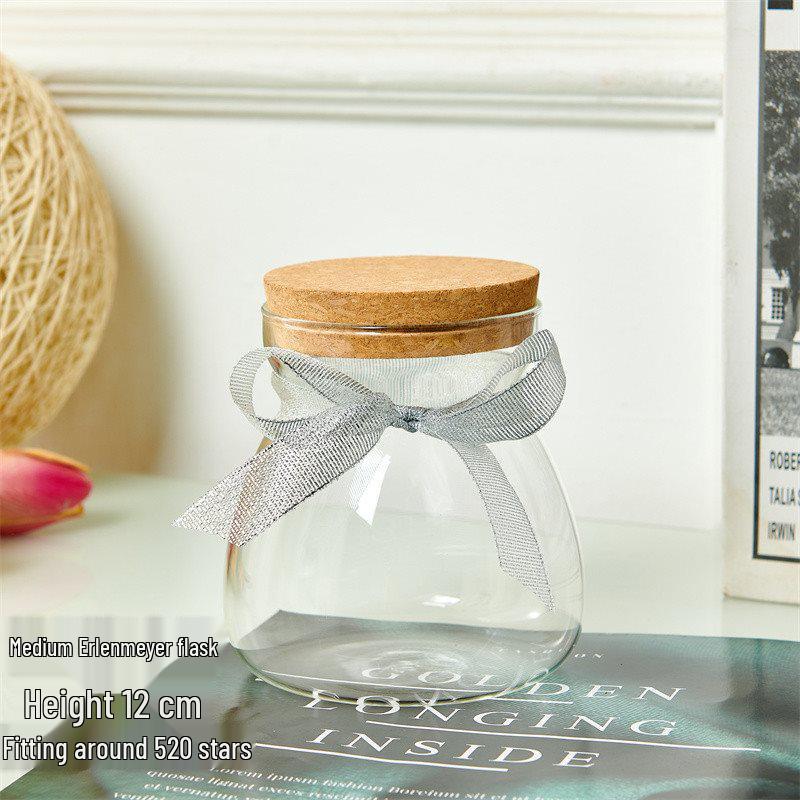Creative Glass Bottle with Sand, Shells, Lucky Stars, Paper Cranes, and Rainbow Pentagrams